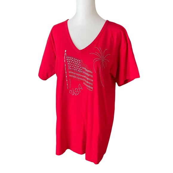 Cactus California Medium T-Shirt Vintage Red USA Flag Vneck Short Sleeve - Picture 5 of 7